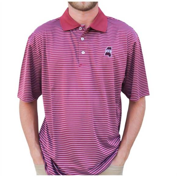 NEW SOUTHERN COLLEGIATE msu single stripe polo shirt in maroon/white - Picture 1 of 2